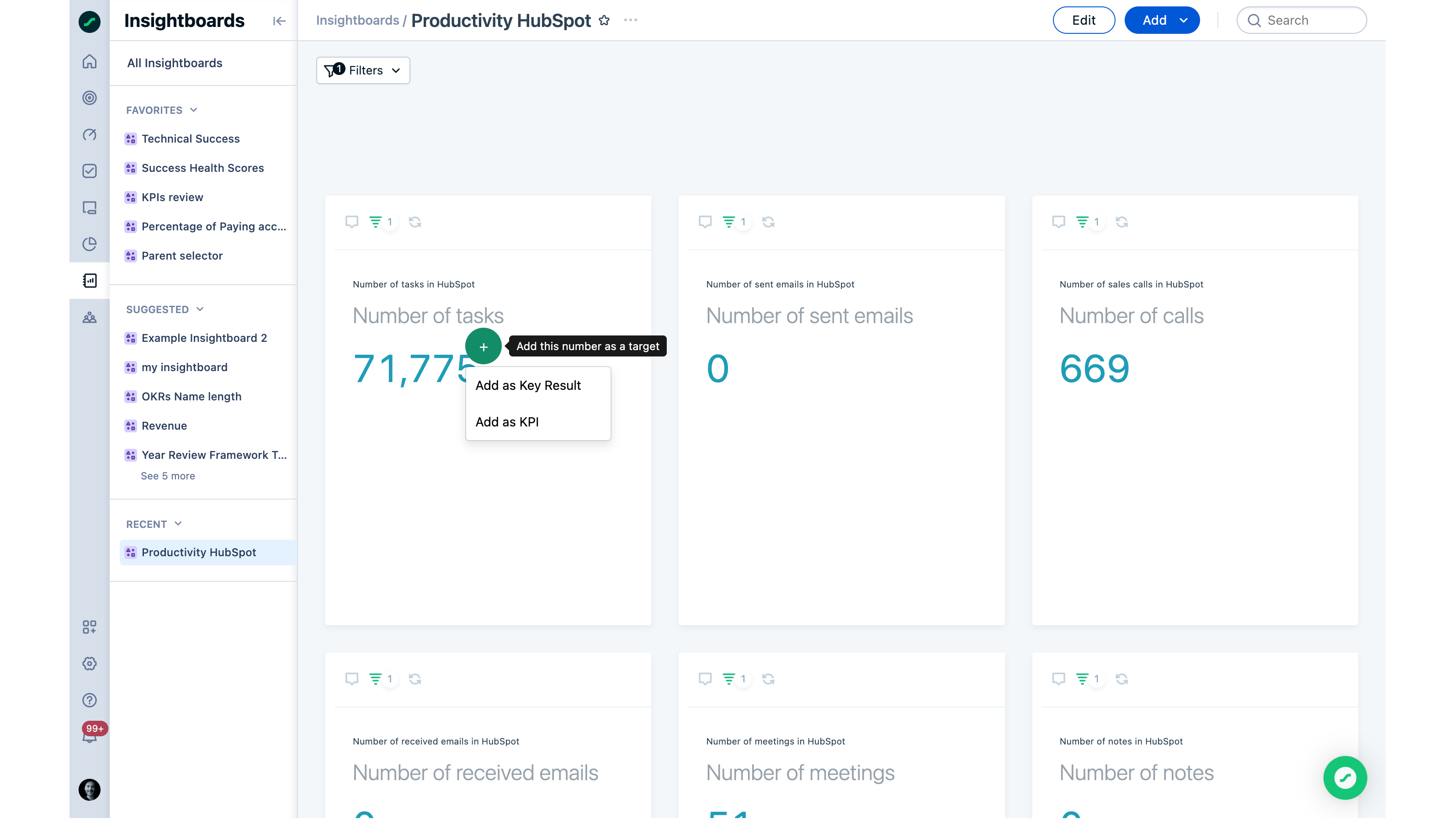 Create dashboards with pre-configured Insights for KPI review